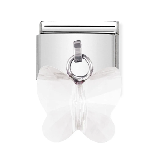 Nomination - Sommerfugl, klar hvid vedhæng