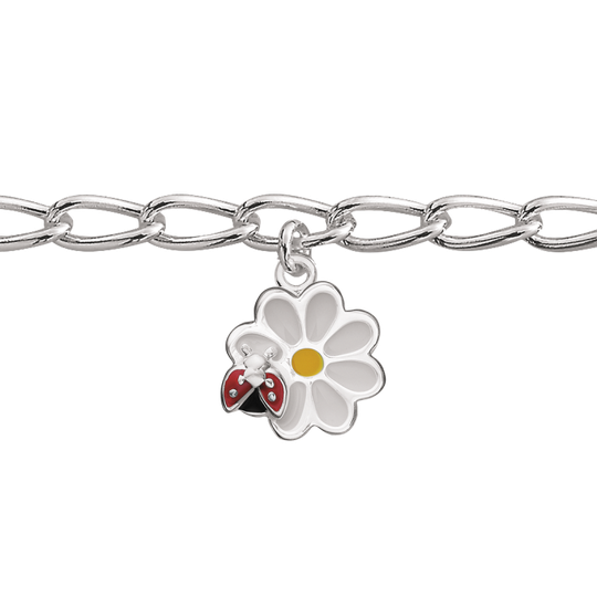 Støvring - Bracelet with enamel flower and ladybug, silver