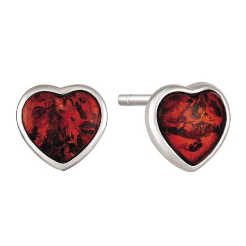 Støvring - Silver heart ear sticks with amber