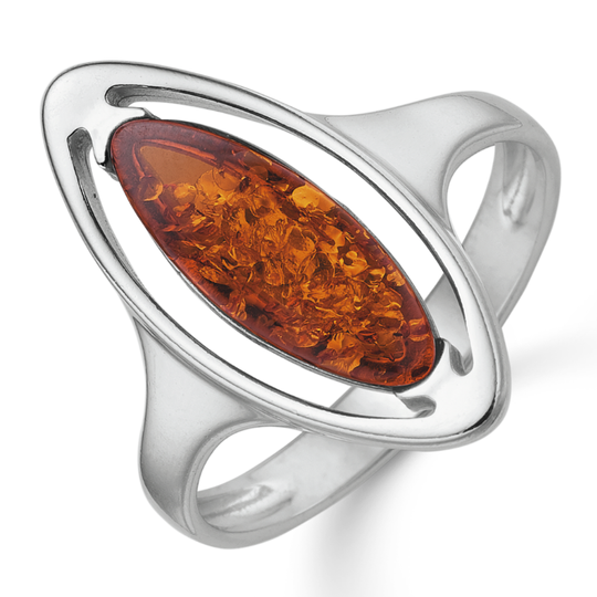 Støvring - Oval ring with amber, silver