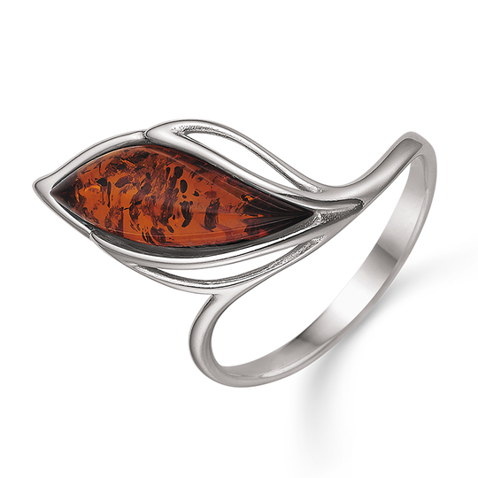 Støvring - Ring with a amber leaf, silver
