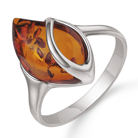 Støvring - Ring with leaf-shaped amber and silver