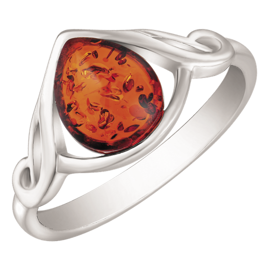 Støvring - Ring in silver with drop amber