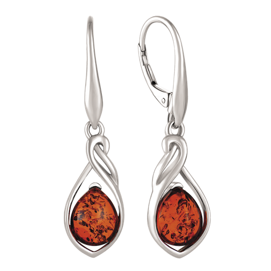 Støvring - Silver ear hangers with oblong amber