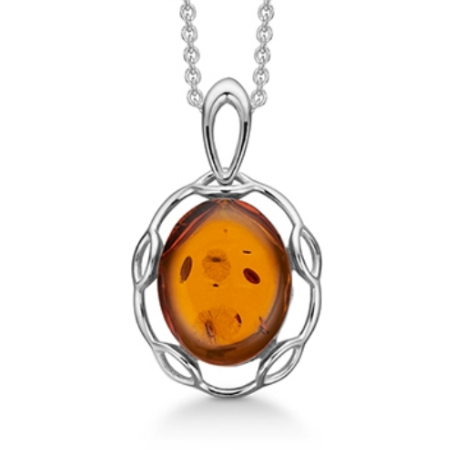 Støvring - Ravvedhæng med mønster, sølv