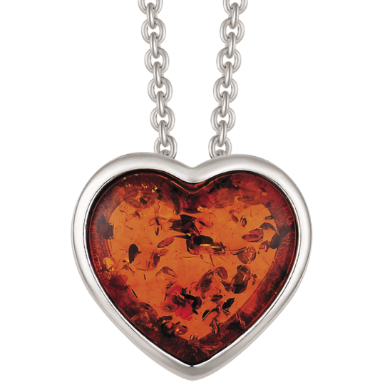 Støvring - Necklace with heart amber, silver