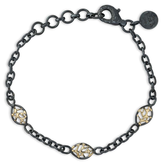 By Birdie - Beech Autumn 3 Leaves bracelet, gold and silver