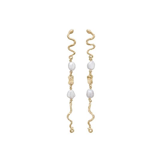 By Birdie - Serpent Glory earrings, 14carat, pearl