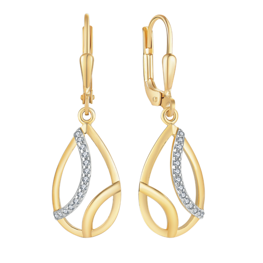 Støvring - Gold teardrop earrings w. zirconia
