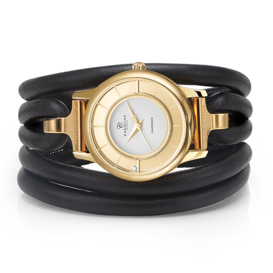 Christina Watches - Leather watch with white dial, gold plated