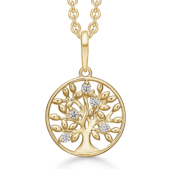 Støvring - Gold Tree of Life pendant with zircons