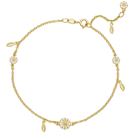 Lund Copenhagen - Daisy anklet with leaf pendants, gold plated
