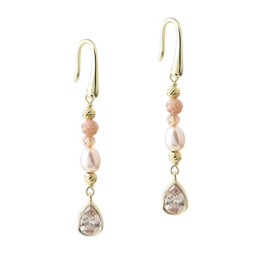 Aqua Dulce - Champella Pearl Earrings w. Sunstone