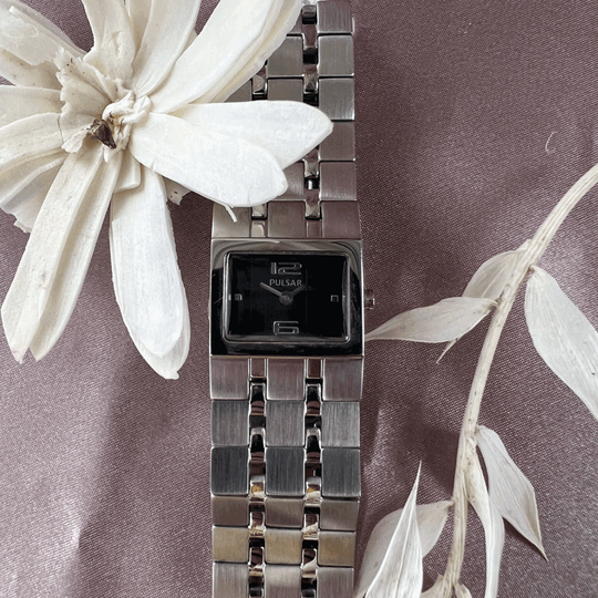 Pulsar - Steel ladies watch square black dial
