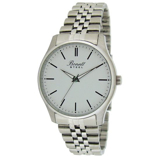 Bonett - Stål herreur med hvid skive og sekundviser