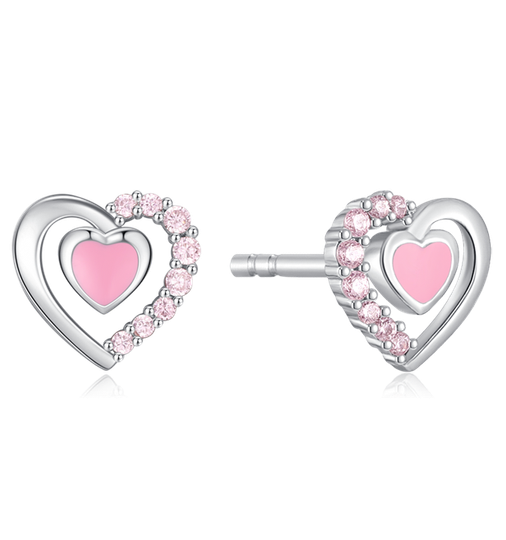 Støvring - Pink enamel heart earrings