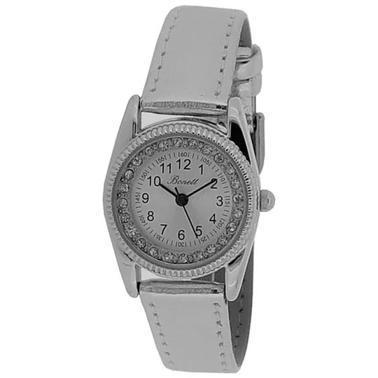 Bonett - Weiss klassische Mädschenuhr mit Kristallen 