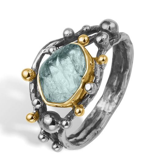 By Birdie - Urban Harlem buds ring with Aquamarin