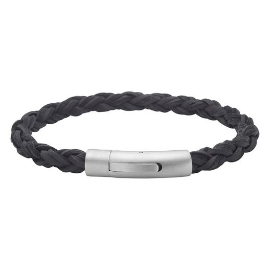 Son of Noa - Doppelt geflochtet schwarz Leder Herrenarmband