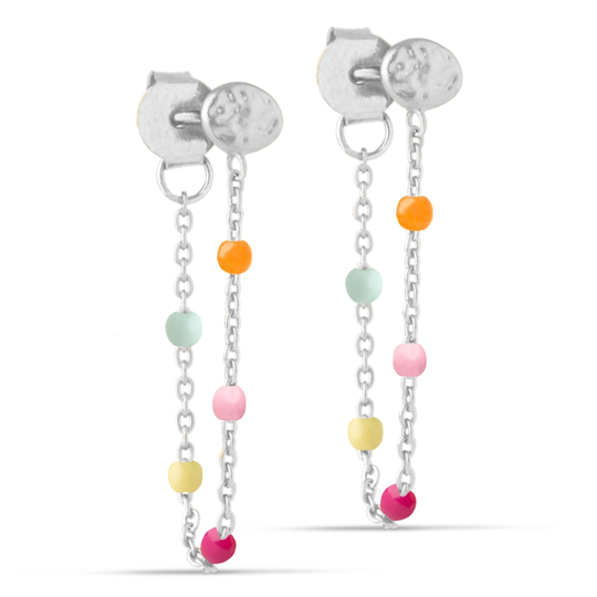 Enamel - Lola Rainbow chain earrings, silver