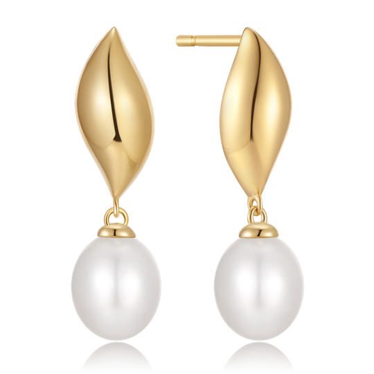 Støvring - Oval drop earrings with a pearl, gold plated