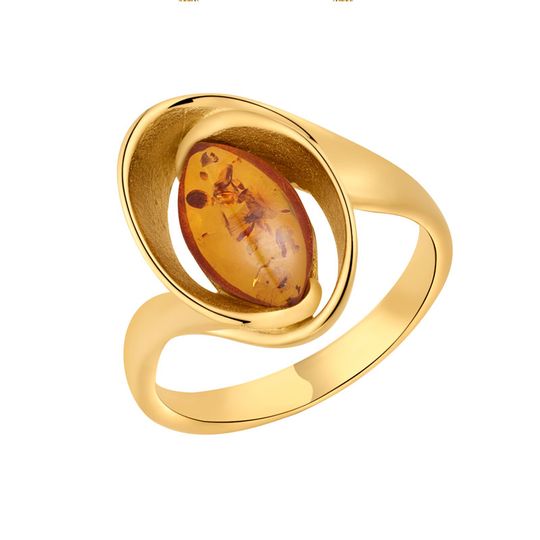 Støvring - Vergoldeter Ring mit geflochtenem Oval & Bernstein