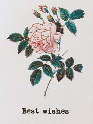 Vanilla Fly - Best wishes card with rose and gold glitter