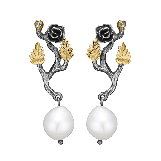 By Birdie - Aphrodite Rose, diamant und Pearl Ohrringe