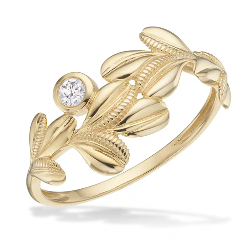Scrouples - Feminin Gold leaf ring with white zirconia