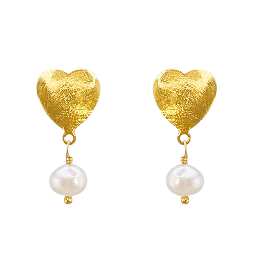SFB - Dangling Pearl heart Earrings, gold plated