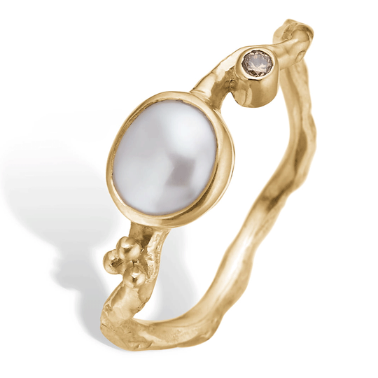 By Birdie - Zenith Keshi pearl gold ring with diamond