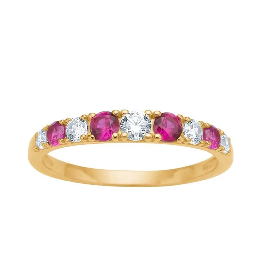 Siersbøl - Gold ring with 9 cubic zirconia in white and red