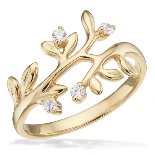 Scrouples - Gold leaf ring with white zirconia