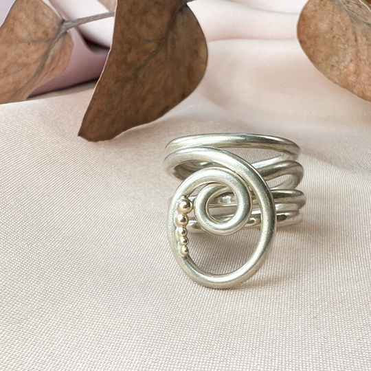 Perlen - Handgemacht Silberring mit Goldkugeln