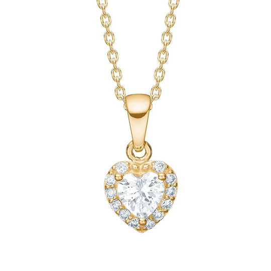 Siersbøl - 8kt. gold heart pendant with white zirconia, incl gold plated chain