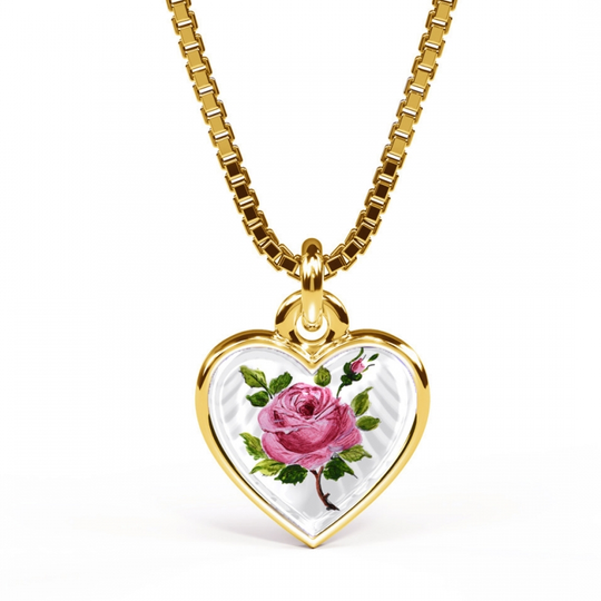 Pia & Per - Enamel white heart pendant with rose, 11mm