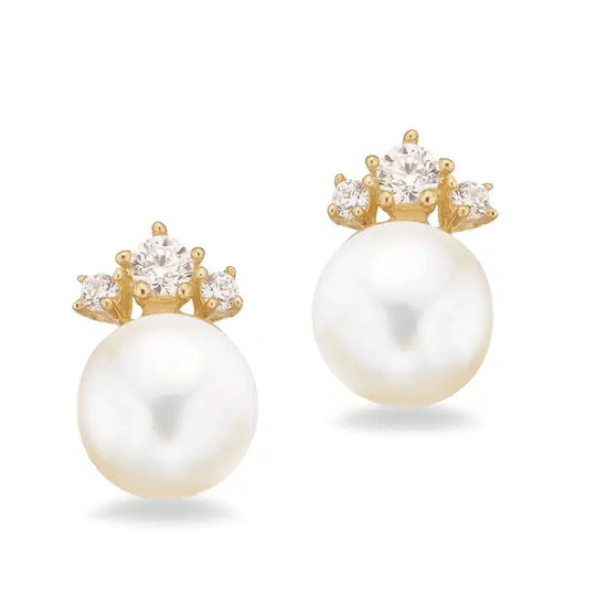 Scrouples - Ohrstecker mit Perle und Zirkonia aus 8 Karat Gold