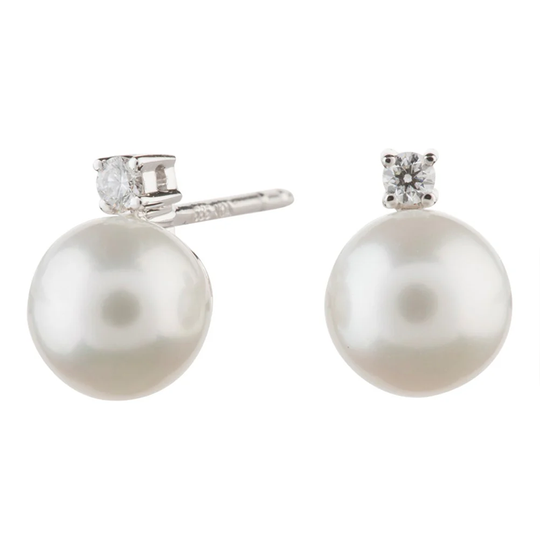 Siersbøl - Whitegold pearl earstuds with diamond 0,053 tw/si