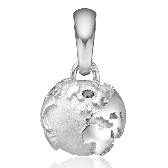 TuaMea - Weltkugel-Anhänger aus Silber mit schwarzem Diamanten