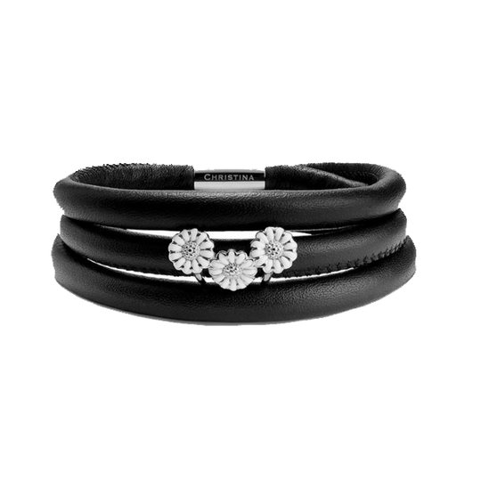 Christina - Bracelet campaign with 3 flower charm, silver