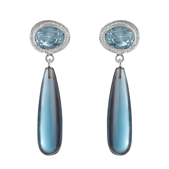 SFB - Long blue crystal stone silver earrings