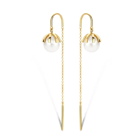 Spirit Icons - Emily, gilded silver long Pearl earrings