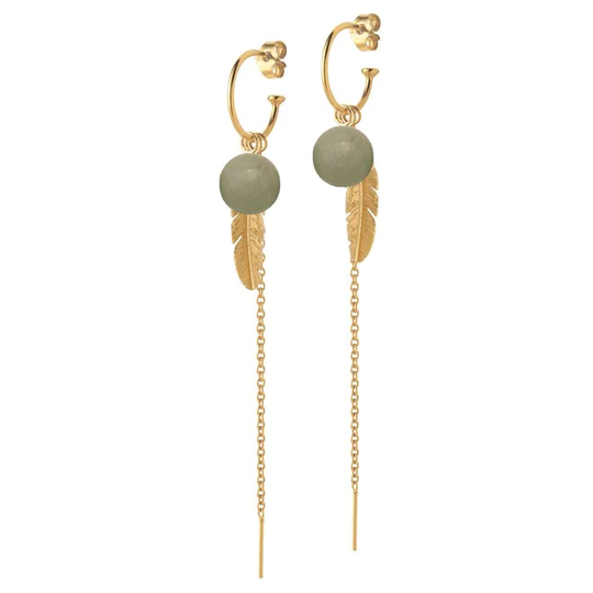 Heiring - Hoop Feather earrings with burma jade