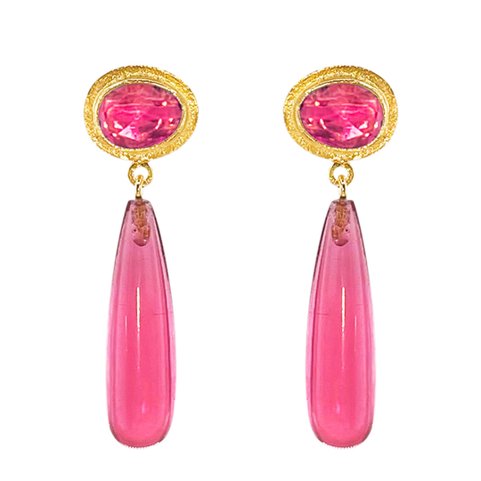 SFB - Long pink crystal stone earrings