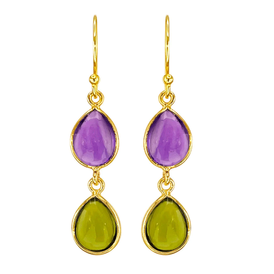 SFB - Tropfen Ohrhänger mit grune Kristallen und Amethysten