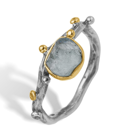 By Birdie - Grace single ring with raw Aquamarine