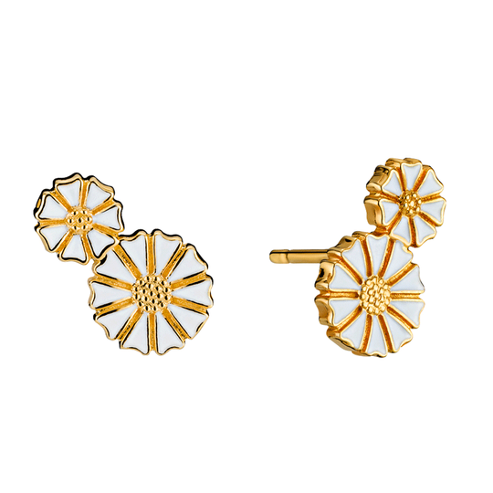 Lund - Marguerite earrings with 2 flowers, gold plated