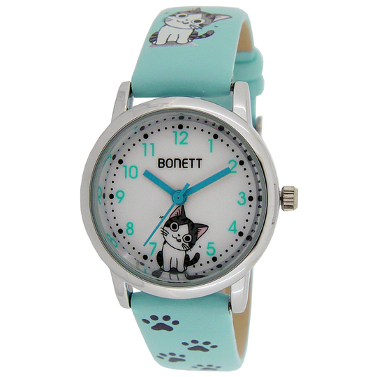 Bonett - Light blue girls watch with cats