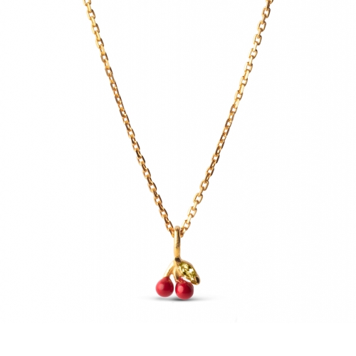 Enamel - Cherry red necklace, gold plated silver