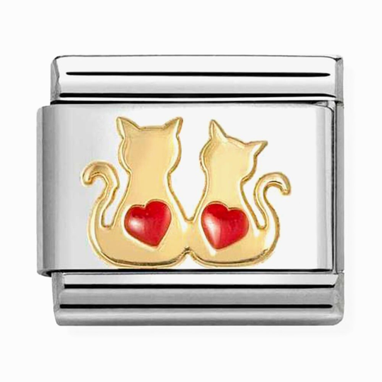Nomination - Guldcharm med to katte med røde hjerter